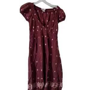 Polka Dot Boho Style Burgundy Short Sleeve Dress S By Cute Options 100% Cotton S